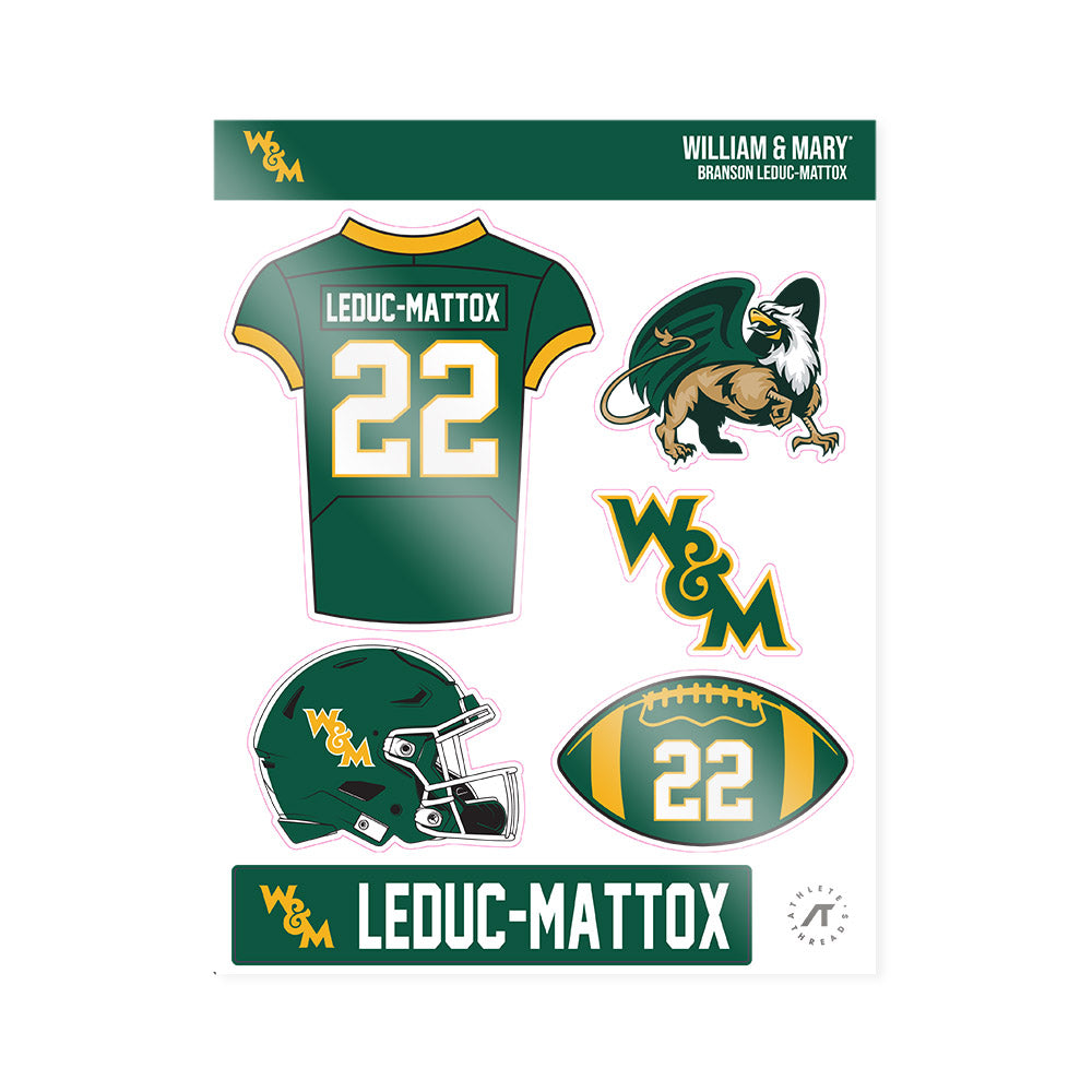 William & Mary - NCAA Football : Branson Leduc-Mattox - Sticker Sheet-0