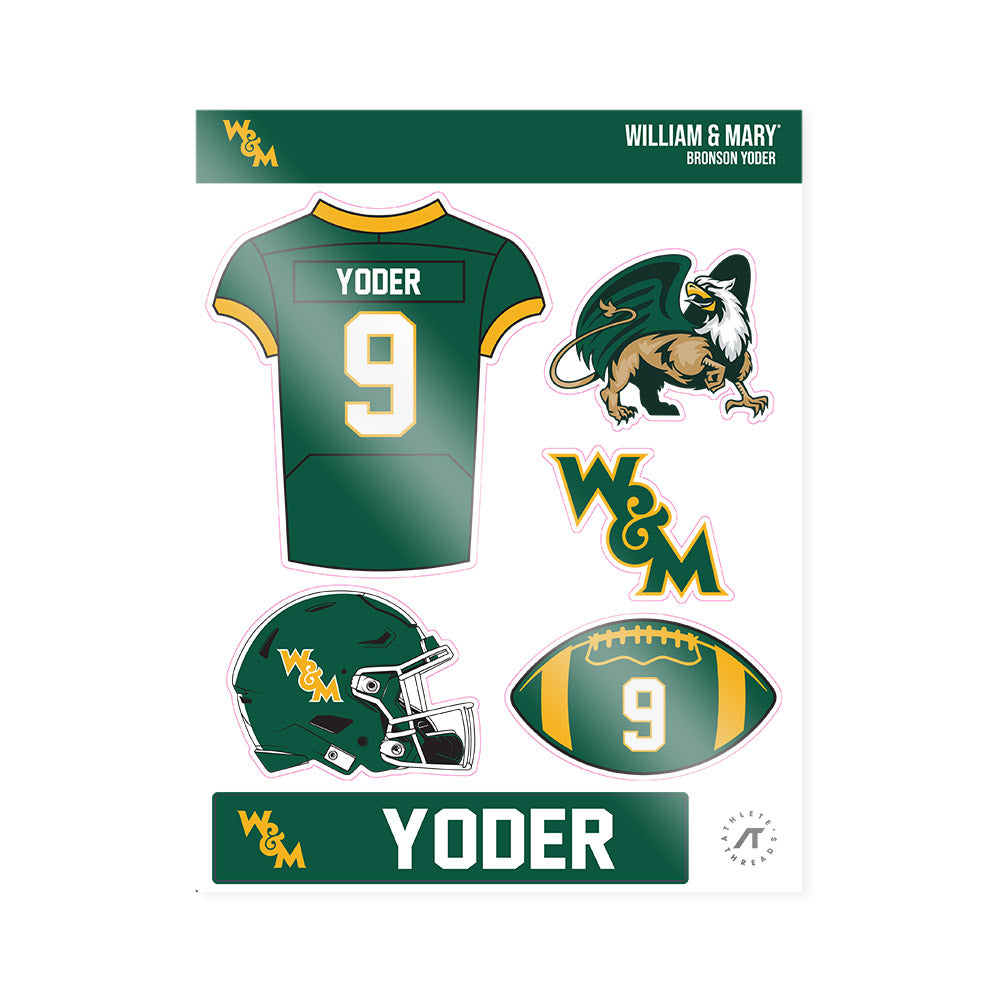 William & Mary - NCAA Football : Bronson Yoder - Sticker Sheet-0