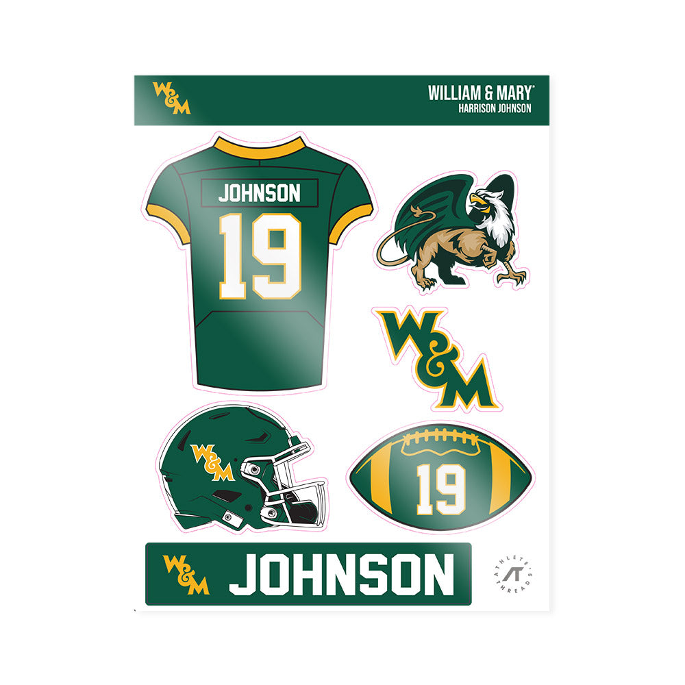 William & Mary - NCAA Football : Harrison Johnson - Sticker Sheet-0