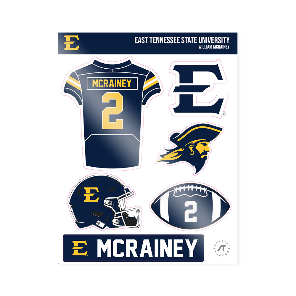 East Tennessee State - NCAA Football : William McRainey - Sticker Sheet-0