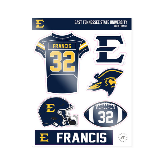 East Tennessee State - NCAA Football : Drew Francis - Sticker Sheet-0