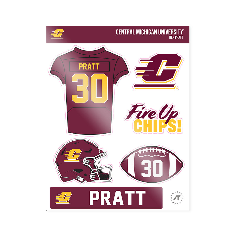 Central Michigan - NCAA Football : Ben Pratt - Sticker Sheet-0