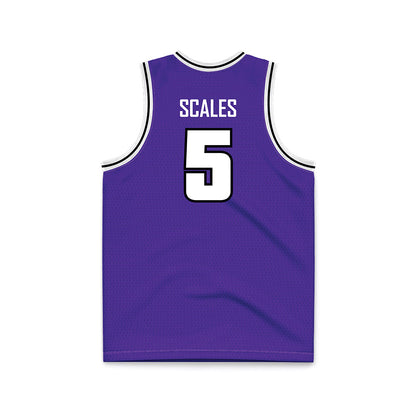 Sioux Falls - NCAA Men's Basketball : Kenji Scales - Purple Basketball Jersey-1