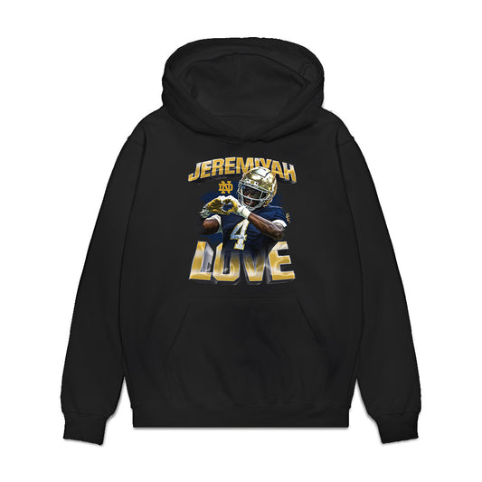 Notre Dame - NCAA Football : Jeremiyah Love - Collage Premium Hooded Sweatshirt-0