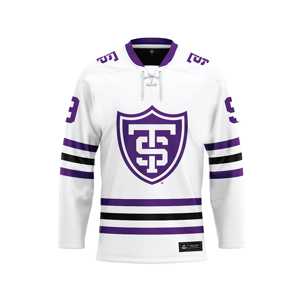 UST - NCAA Men's Ice Hockey : Casy Laylin - White Hockey Jersey-0
