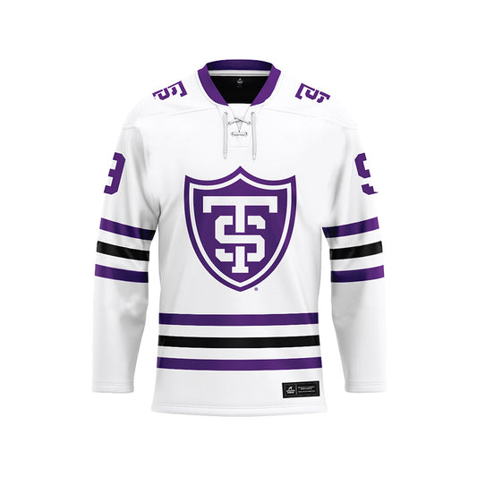 UST - NCAA Men's Ice Hockey : Casy Laylin - White Hockey Jersey-0