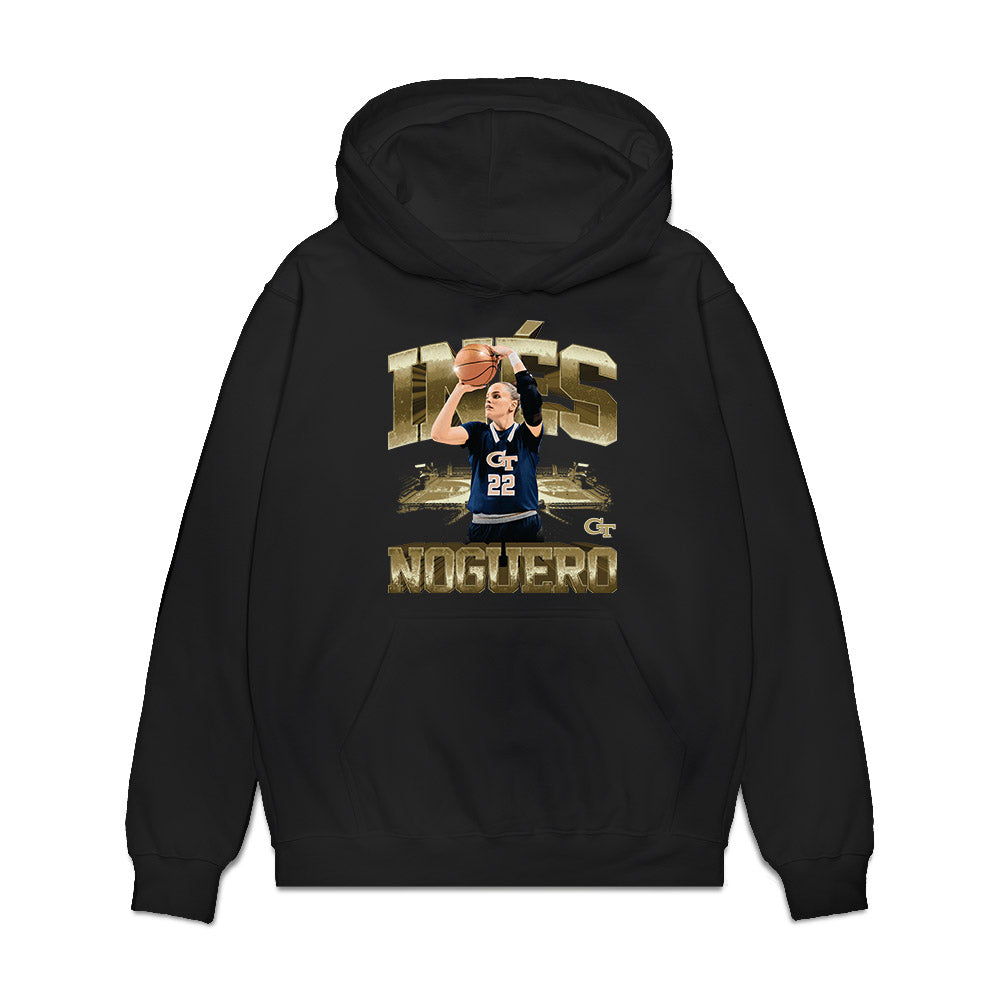 Georgia Tech - NCAA Women's Basketball : Ines Noguero - Player Collage Premium Hooded Sweatshirt-0