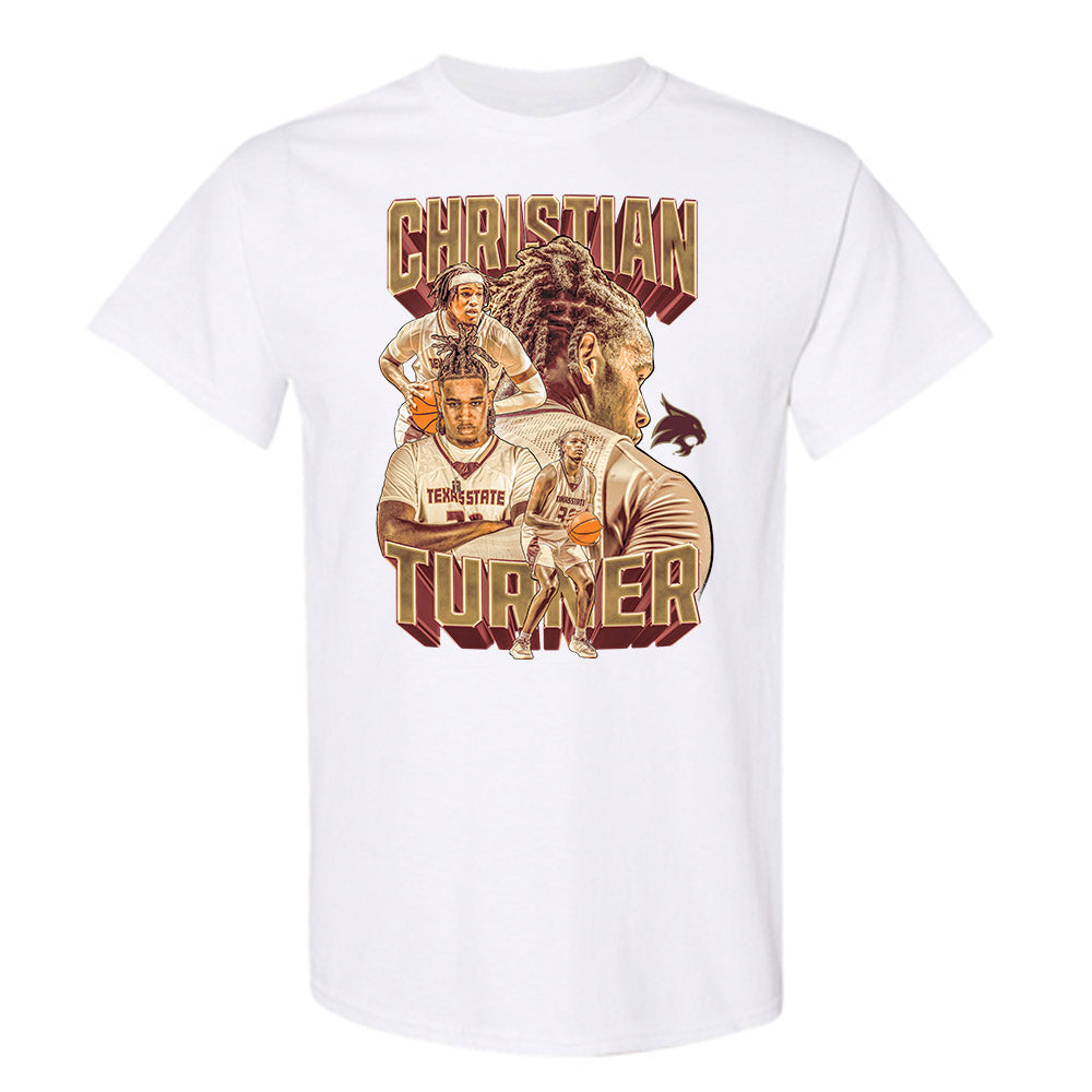 Texas State - NCAA Men's Basketball : Christian Turner - Player Collage T-Shirt-0