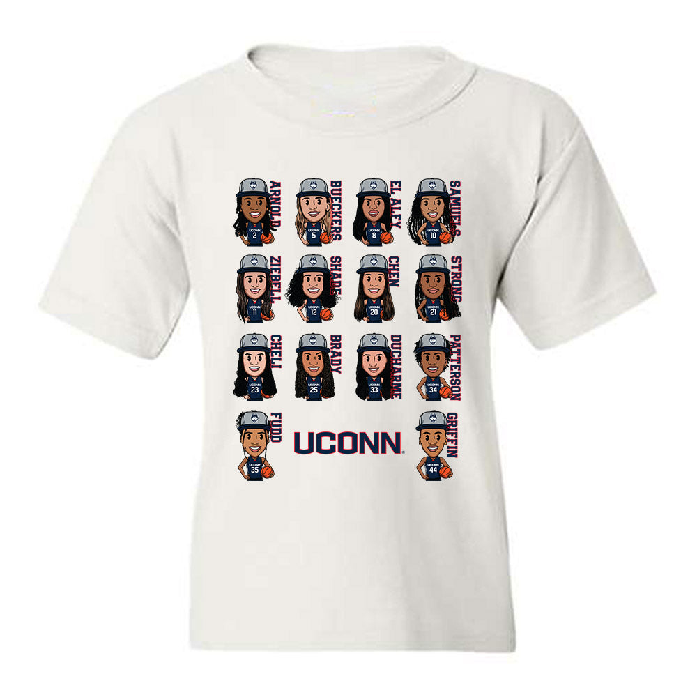 UConn - NCAA Women's Basketball : - Team Caricature Youth T-Shirt-0