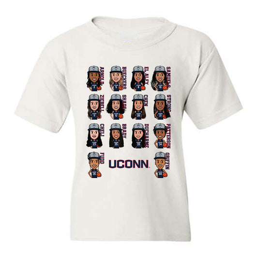 UConn - NCAA Women's Basketball : - Team Caricature Youth T-Shirt-0
