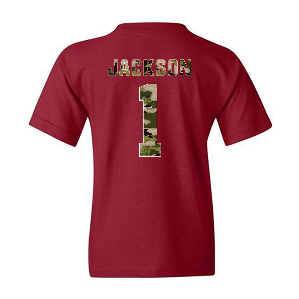 Alabama - NCAA Football : Domani Jackson - Tusk Camo Script A Youth T-Shirt-1