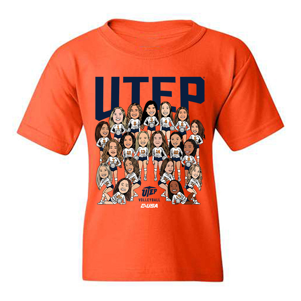 UTEP - NCAA Women's Volleyball : - Team Caricature Youth T-Shirt-0