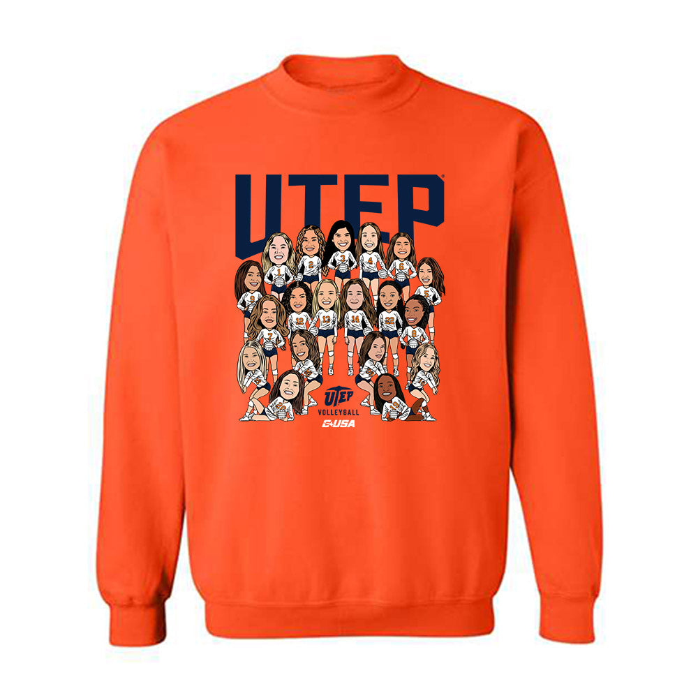 UTEP - NCAA Women's Volleyball : - Team Caricature Crewneck Sweatshirt-0