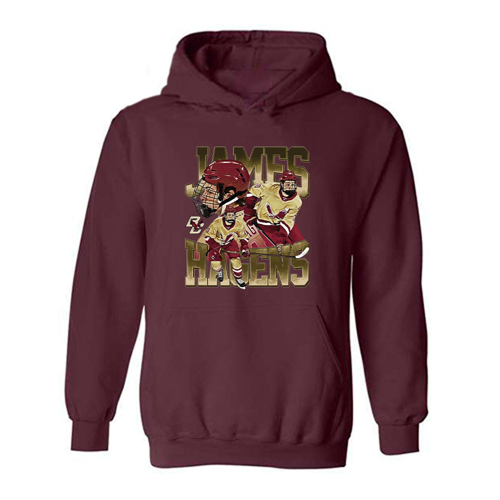 Boston College - NCAA Men's Ice Hockey : James Hagens - Player Collage Hooded Sweatshirt-0