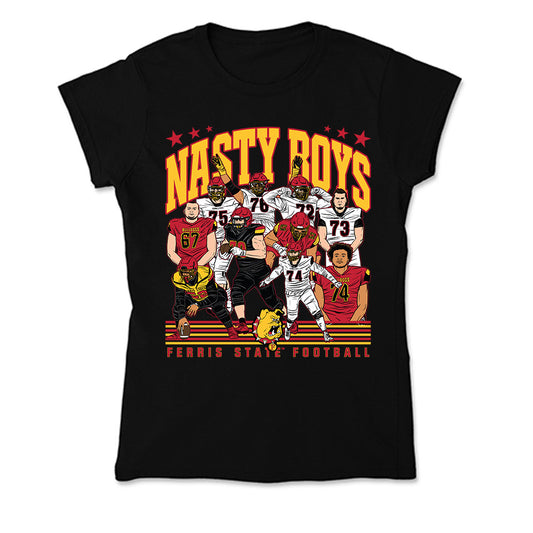 Ferris State - NCAA Football : - Nasty Boys Team Caricature Soft Style Women’s T-Shirt-0