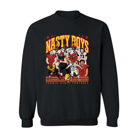 Ferris State - NCAA Football : - Nasty Boys Team Caricature Crewneck Sweatshirt-0