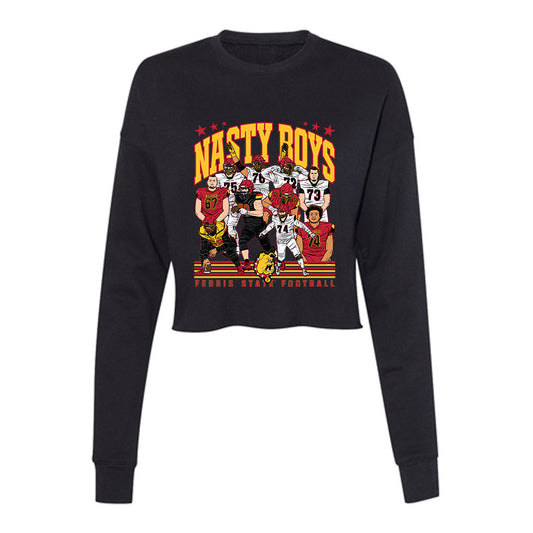 Ferris State - NCAA Football : - Nasty Boys Team Caricature Women's Cropped Crew Fleece-0