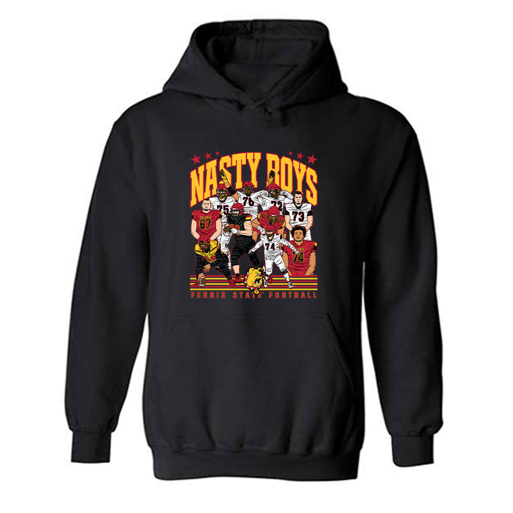 Ferris State - NCAA Football : - Nasty Boys Team Caricature Hooded Sweatshirt-0