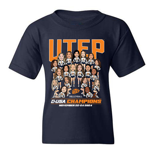 UTEP - NCAA Women's Volleyball : - CUSA Champions Team Caricature Youth T-Shirt-0