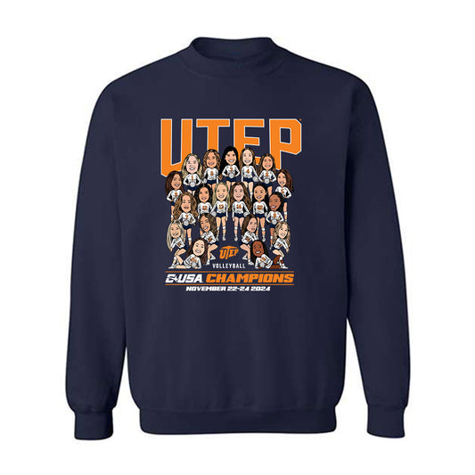 UTEP - NCAA Women's Volleyball : - CUSA Champions Team Caricature Crewneck Sweatshirt-0
