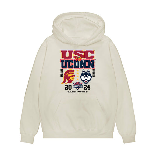 UConn - NCAA Women's Basketball : Ice Brady - Ball is Life - UConn vs USC White Premium Hooded Sweatshirt-0