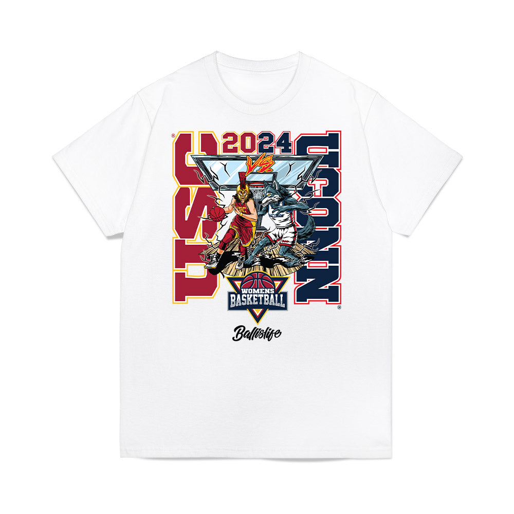 USC - NCAA Women's Basketball : Rian Forestier - Ball is Life - UConn vs USC White Premium T-Shirt-0