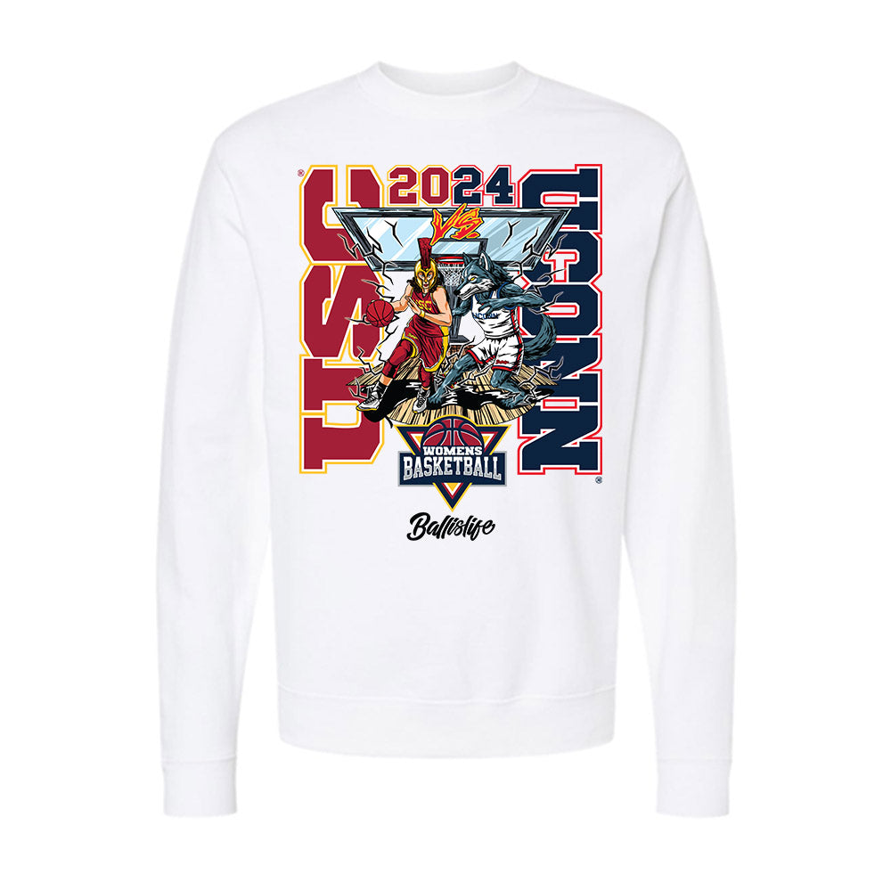 UConn - NCAA Women's Basketball : Azzi Fudd - Ball is Life - UConn vs USC White Midweight Sweatshirt-0