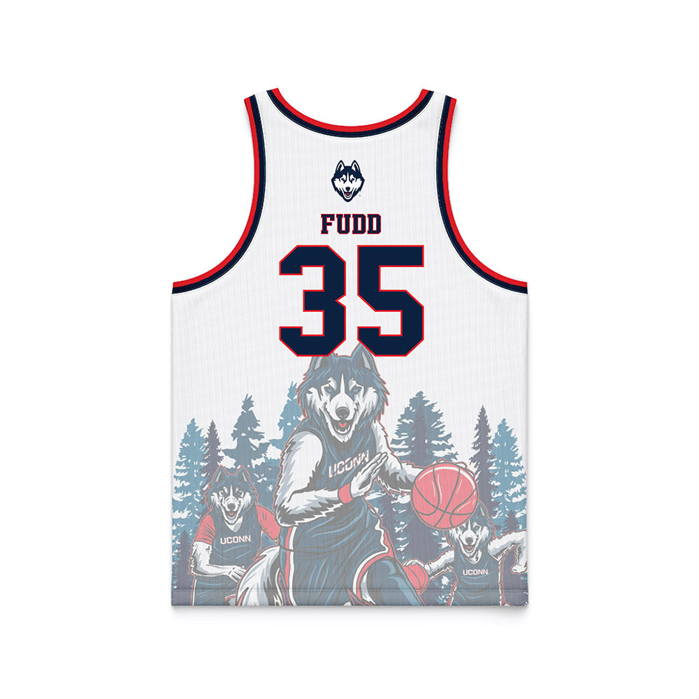 UConn - NCAA Women's Basketball : Azzi Fudd - Ball is Life Huskies in the Woods White Fashion Basketball Jersey-1