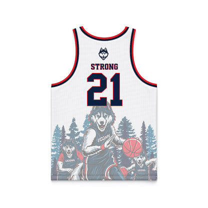 UConn - NCAA Women's Basketball : Sarah Strong - Ball is Life Huskies in the Woods White Fashion Basketball Jersey-1