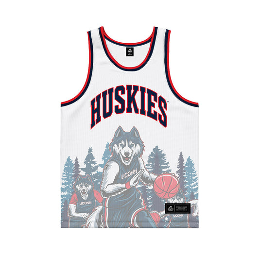 UConn - NCAA Women's Basketball : Azzi Fudd - Ball is Life Huskies in the Woods White Fashion Basketball Jersey-0