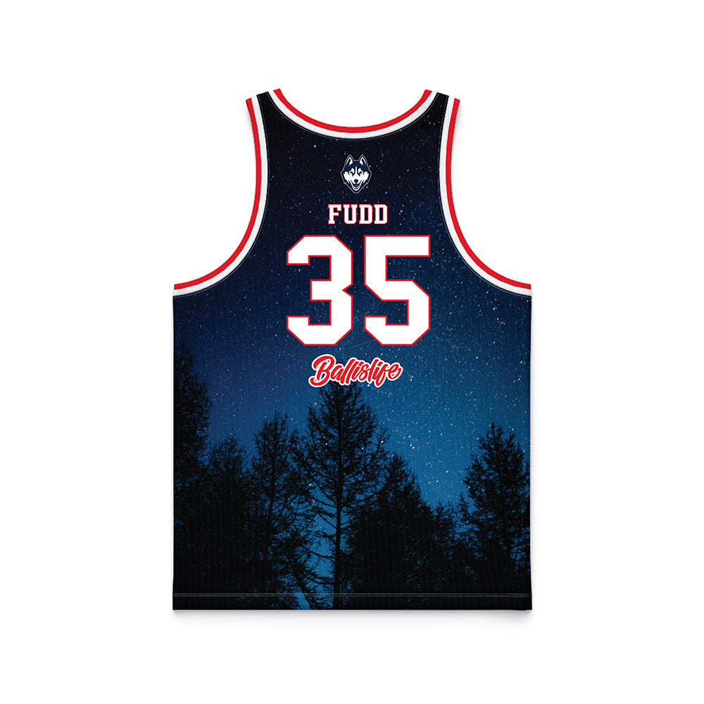 UConn - NCAA Women's Basketball : Azzi Fudd - Ball is Life Huskies in the Woods Navy Fashion Basketball Jersey-1