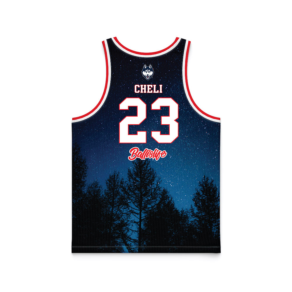 UConn - NCAA Women's Basketball : Morgan Cheli - Ball is Life Huskies in the Woods Navy Fashion Basketball Jersey-1