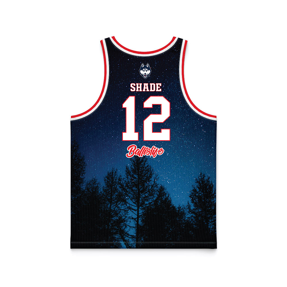 UConn - NCAA Women's Basketball : Ashlynn Shade - Ball is Life Huskies in the Woods Navy Fashion Basketball Jersey-1