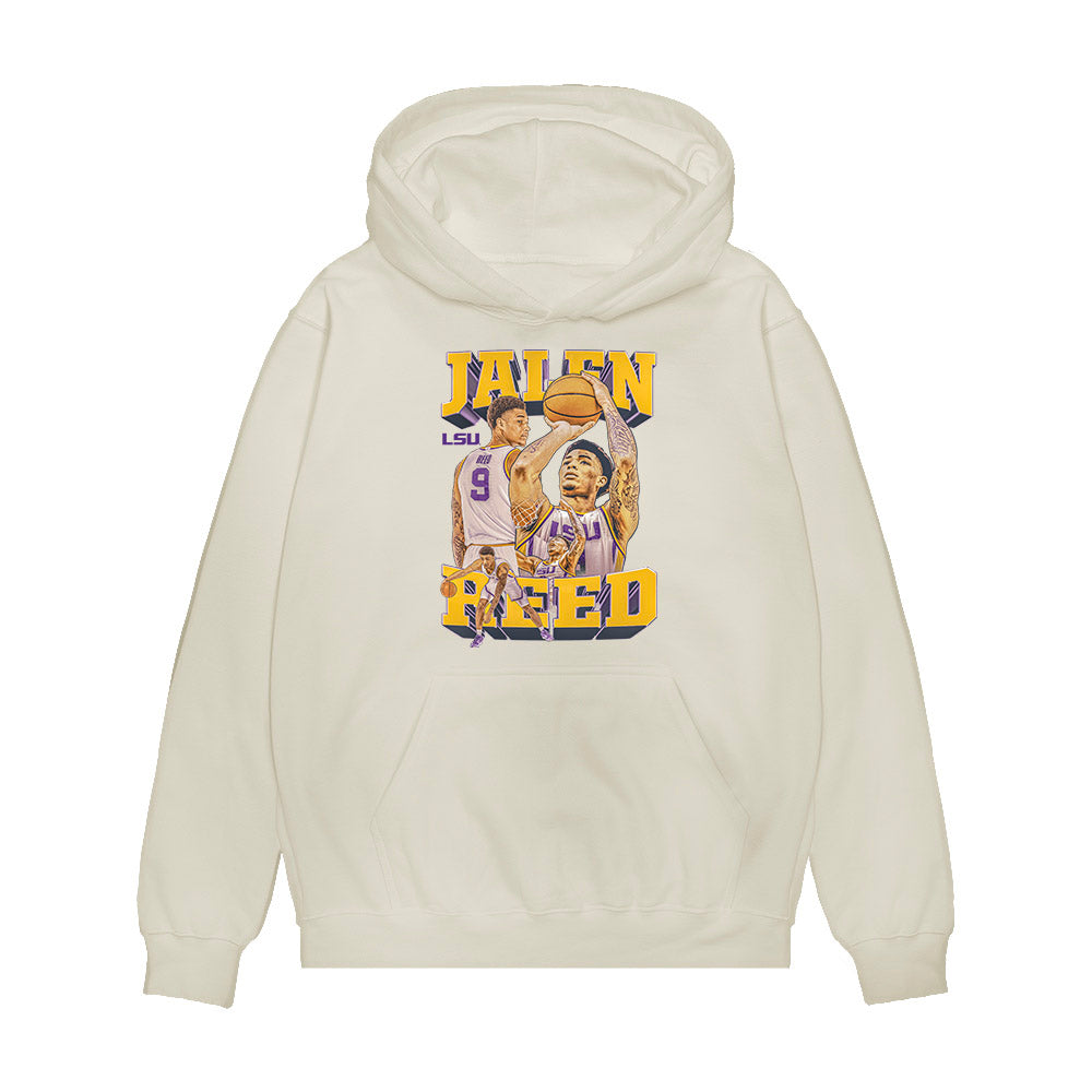 LSU - NCAA Men's Basketball : Jalen Reed - Collage Premium Hooded Sweatshirt-0