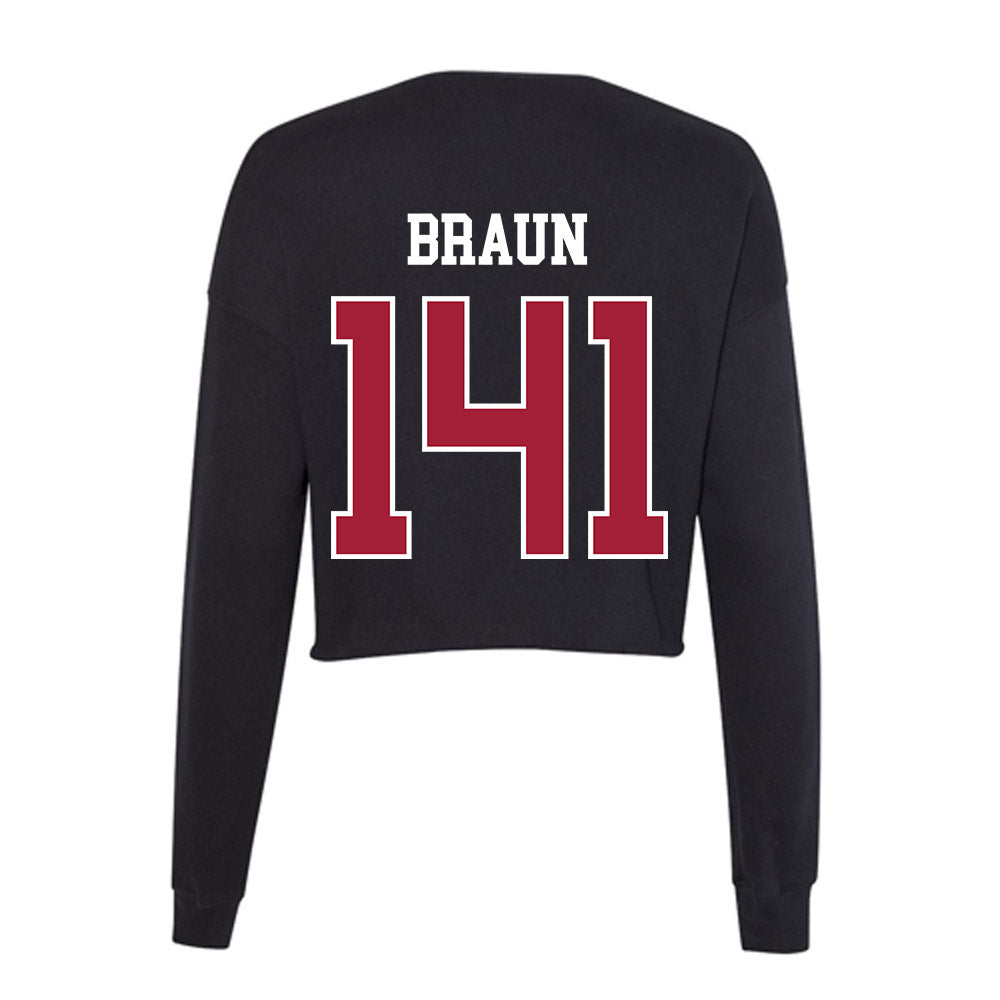 Oklahoma - NCAA Wrestling : Alex Braun - Women's Cropped Crew Fleece-1
