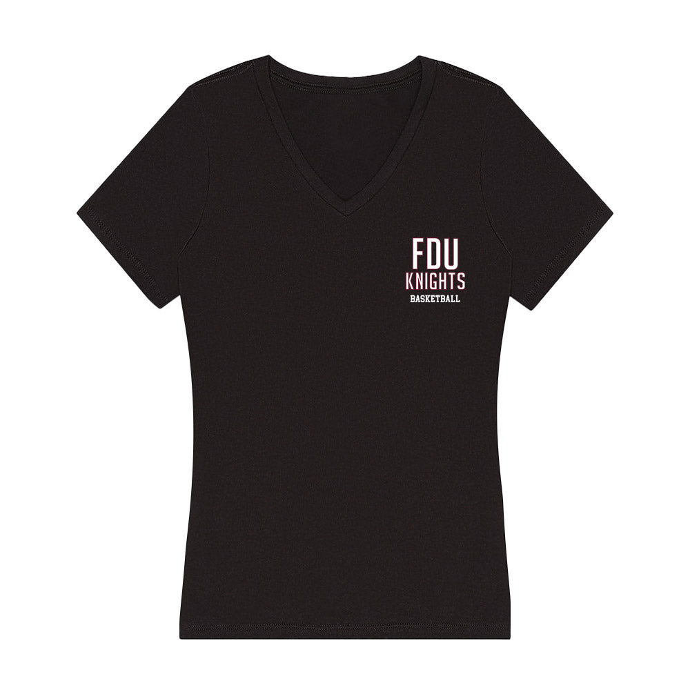 FDU - NCAA Men's Basketball : Raysean Johnson - Women's V-Neck T-Shirt-0