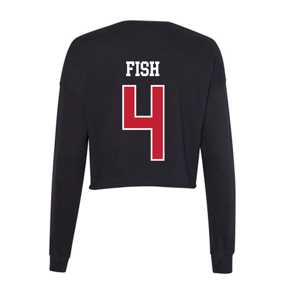 Ball State - NCAA Men's Basketball : Kayden Fish - Women's Cropped Crew Fleece-1