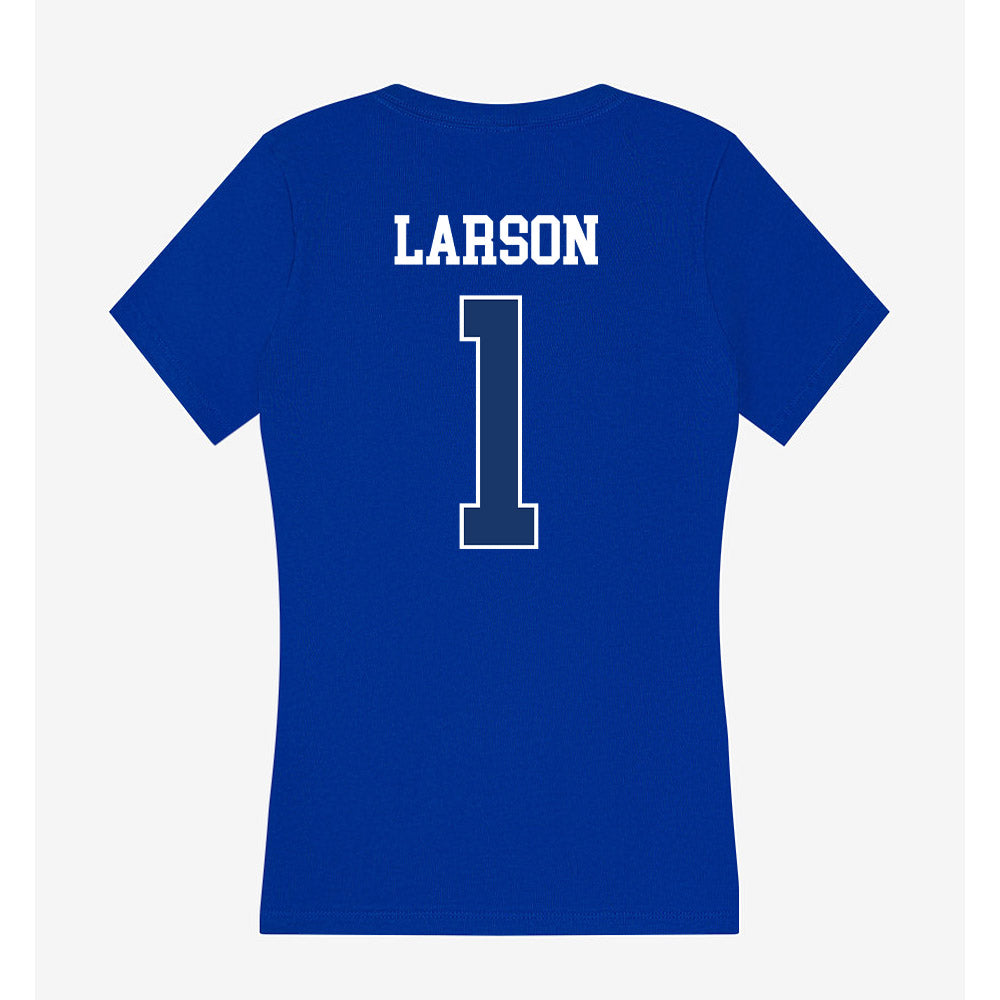 Drake - NCAA Men's Basketball : Owen Larson - Women's V-Neck T-Shirt-1