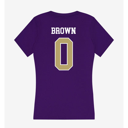 JMU - NCAA Men's Basketball : Christian Brown - Women's V-Neck T-Shirt-1