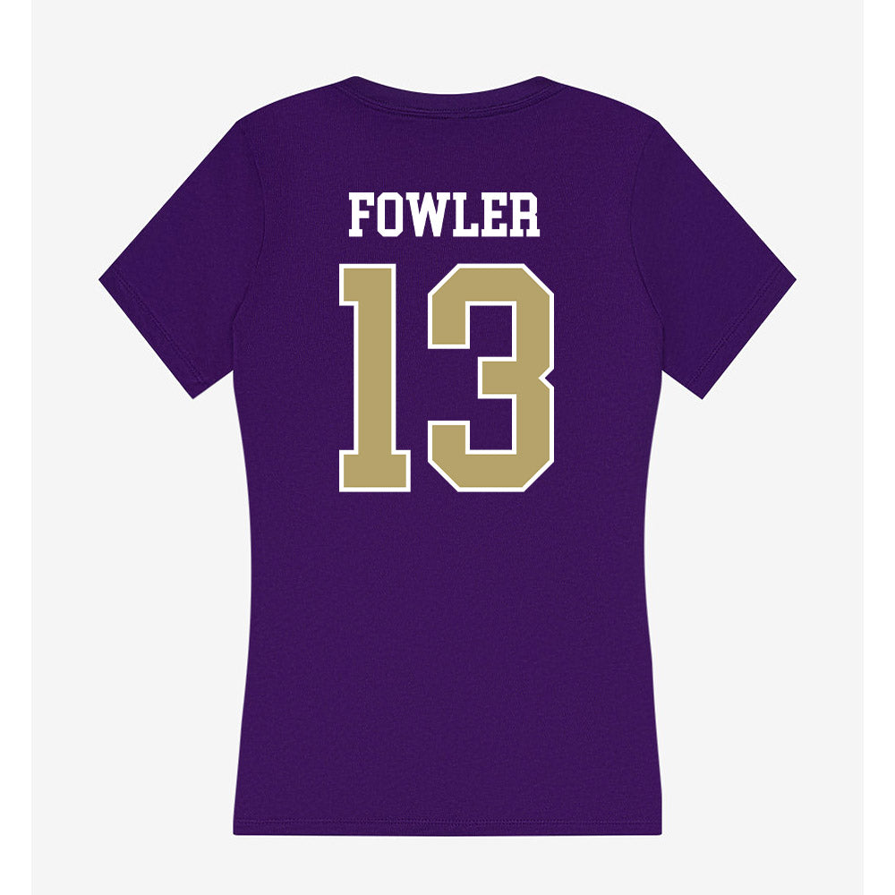 JMU - NCAA Men's Basketball : Preston Fowler - Women's V-Neck T-Shirt-1