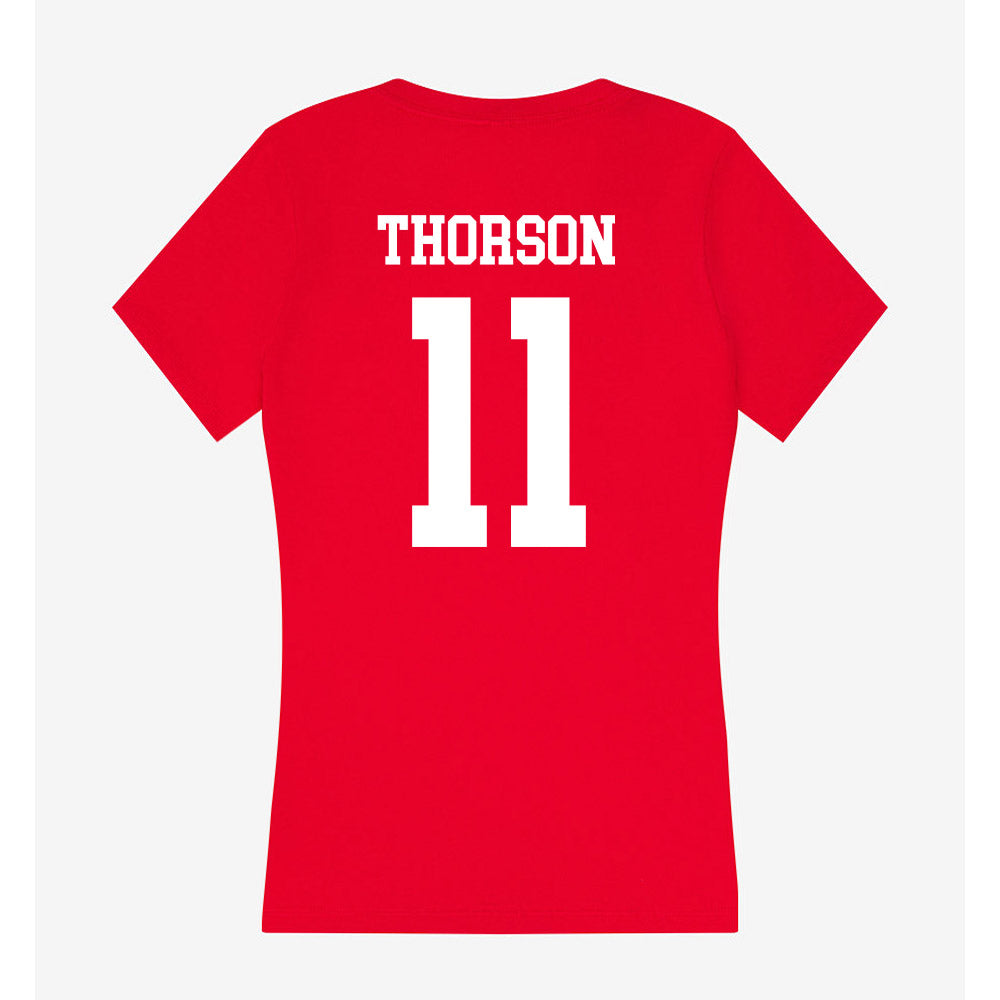 MSUM - NCAA Football : Madden Thorson - Women's V-Neck T-Shirt-1