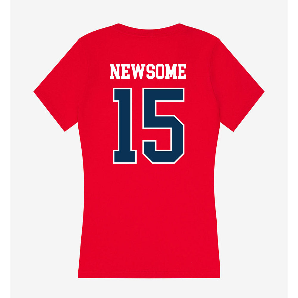 Saginaw Valley - NCAA Men's Basketball : Niko Newsome - Women's V-Neck T-Shirt-1