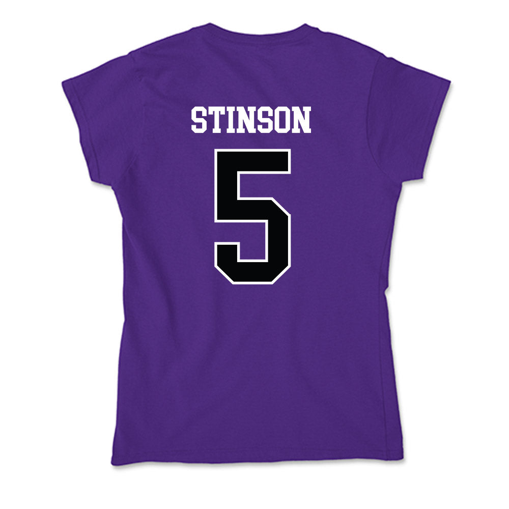 Stonehill - NCAA Men's Basketball : Chas Stinson - Soft Style Women’s T-Shirt-1
