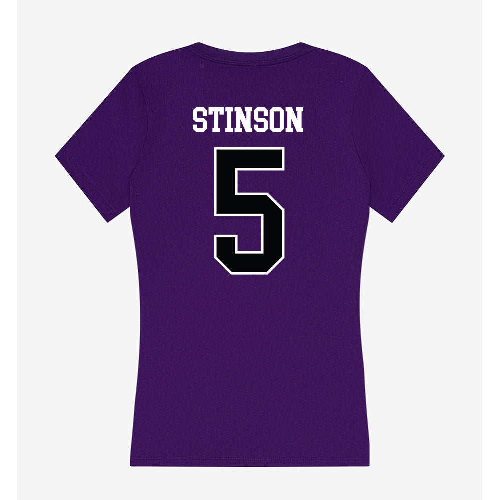 Stonehill - NCAA Men's Basketball : Chas Stinson - Women's V-Neck T-Shirt-1
