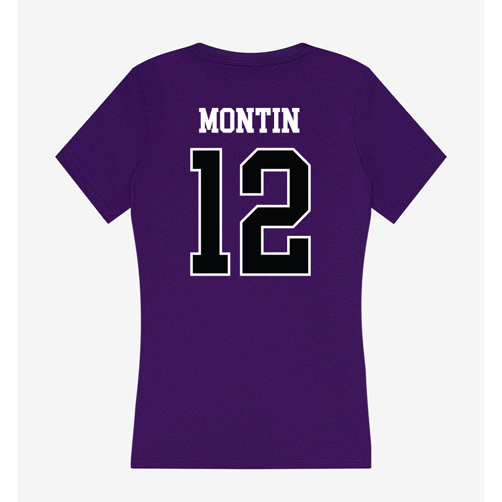 Stonehill - NCAA Men's Basketball : Eino Montin - Women's V-Neck T-Shirt-1