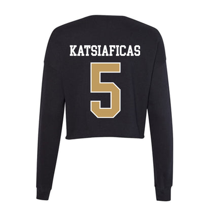 Husson - NCAA Men's Basketball : Charlie Katsiaficas - Women's Cropped Crew Fleece-1