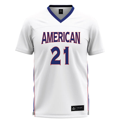 American - NCAA Women's Lacrosse : Kellie Linehan - White Lacrosse Jersey -0