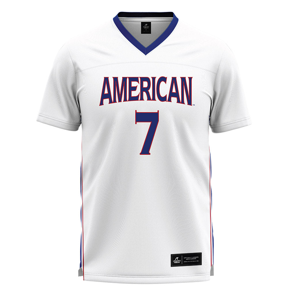American - NCAA Women's Lacrosse : Kate Bruechner - White Lacrosse Jersey -0