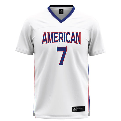 American - NCAA Women's Lacrosse : Kate Bruechner - White Lacrosse Jersey -0