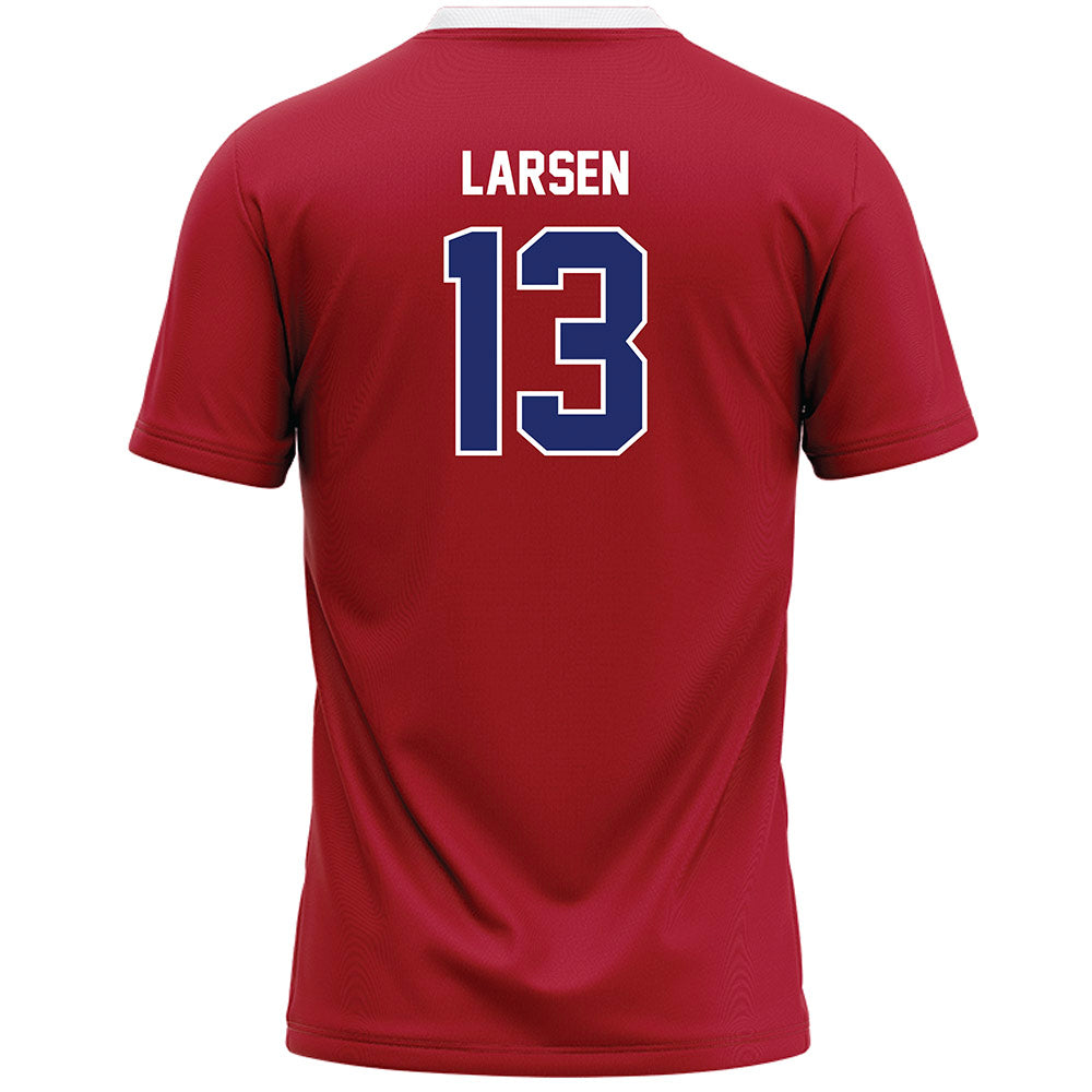 American - NCAA Women's Lacrosse : Carly Larsen - Red Lacrosse Jersey -1